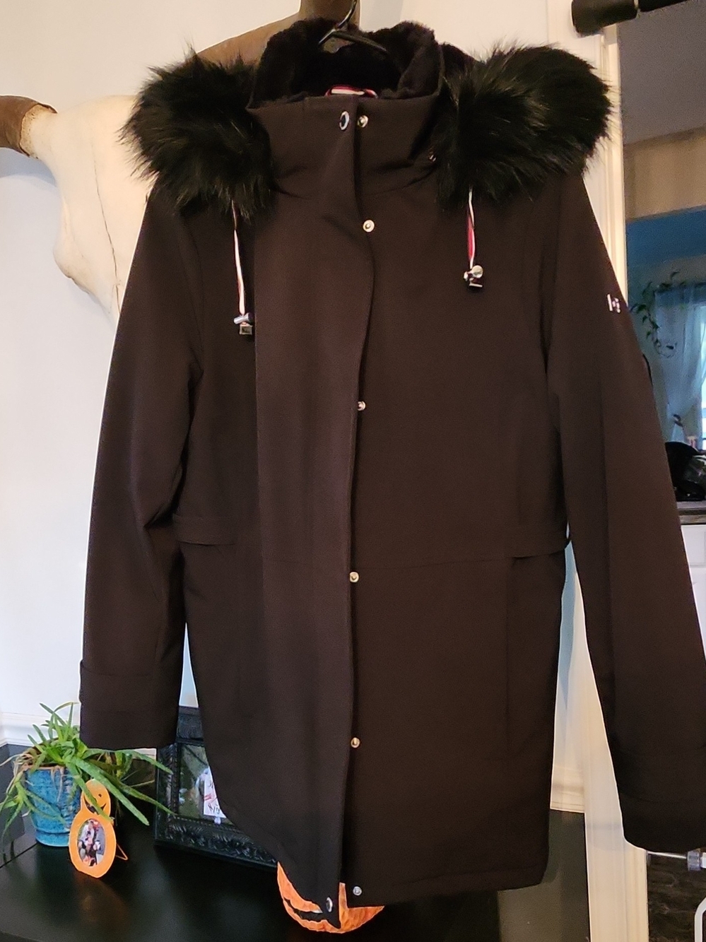 Tommy Hilfiger Black Faux-Fur Hooded Parka Coat